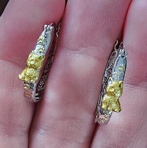 Silver and Gold Tone Cat Hoop Earrings